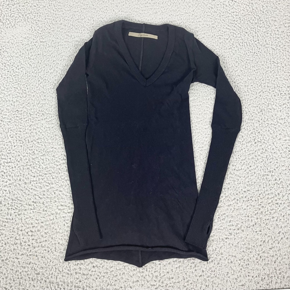 Enza Costa Sweater Womens Small Black Cotton Cashmere V Neck Lightweight Knit